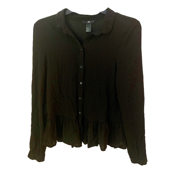 H&M Black Long Sleeve Peplum Button Up Blouse - Picture 1 of 11